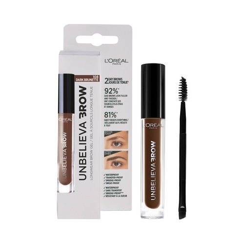 L'ORÉAL PARIS Unbelieva brown tono 108 Dark brunette Gel de cejas de larga duración, risistente al agua, con acabado natural. 