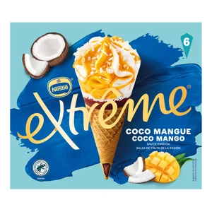 EXTRÉME de Nesté Conos de helado de coco y mango y salsa de fruta de la pasión 6 x 110 ml.
