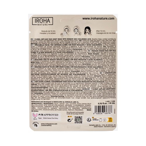 IROHA NAUTRE Mascarilla facial antiedad con Rosa Mosqueta.