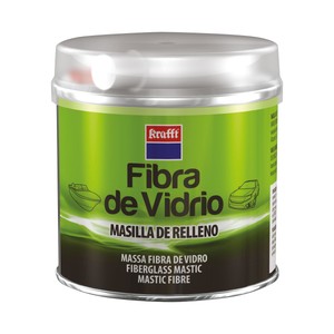Imagen de Bote de 250 gramos de masilla de fibra de vidrio con espátula aplicadora y endurecedor KRAFFT.