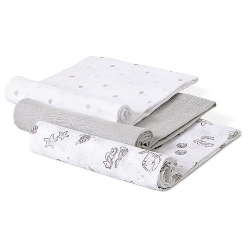 Pack de 3 gasas, pañales de tela, diseño marino, color grisáceo, INTERBABY.