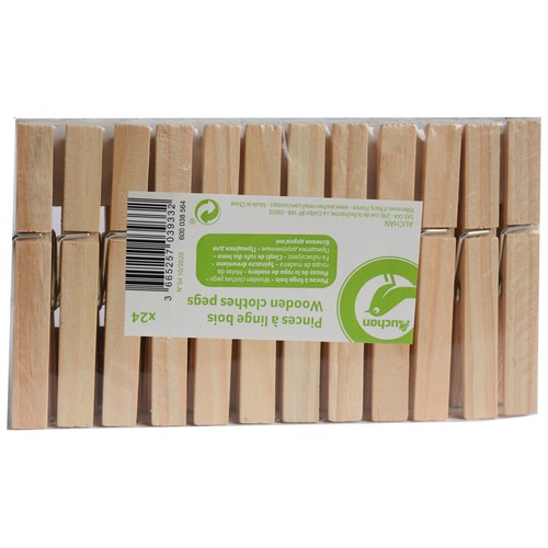 Set de 24 pinzas de tender de madera, ESSENTIAL.