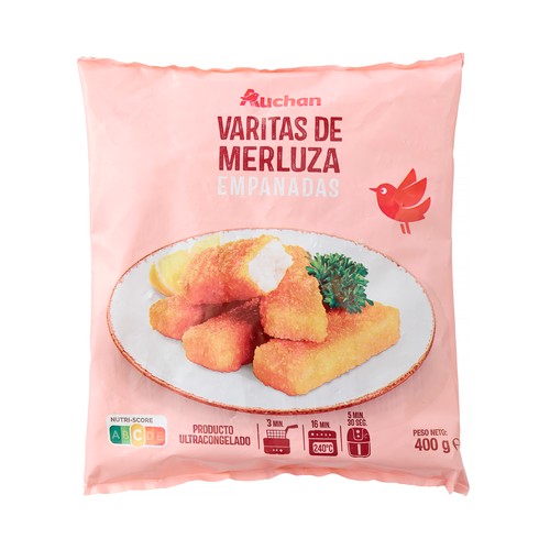 AUCHAN Varitas de merluza empanadas 400 g. Producto Alcampo