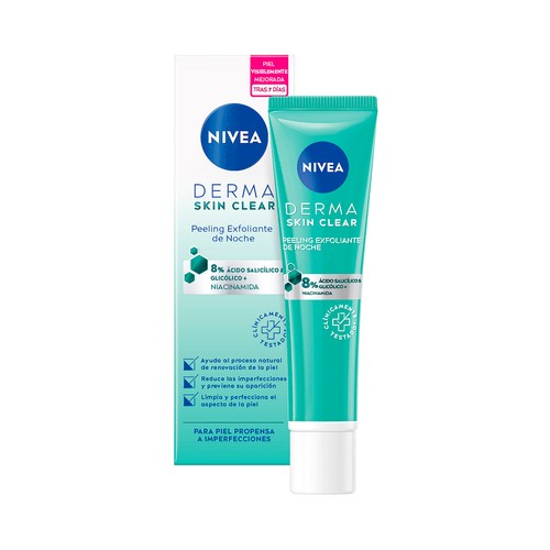 NIVEA Derma skin clean Peeling exfoliante de noche para pieles propensas a imperfecciones  40 ml.