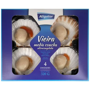 ALIGATOR Vieira con 1/2 concha ultracongelada ALIGATOR 4 uds.