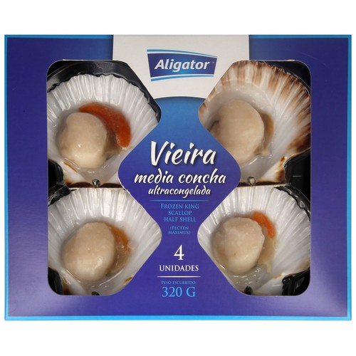 ALIGATOR Vieira con 1/2 concha ultracongelada ALIGATOR 4 uds.