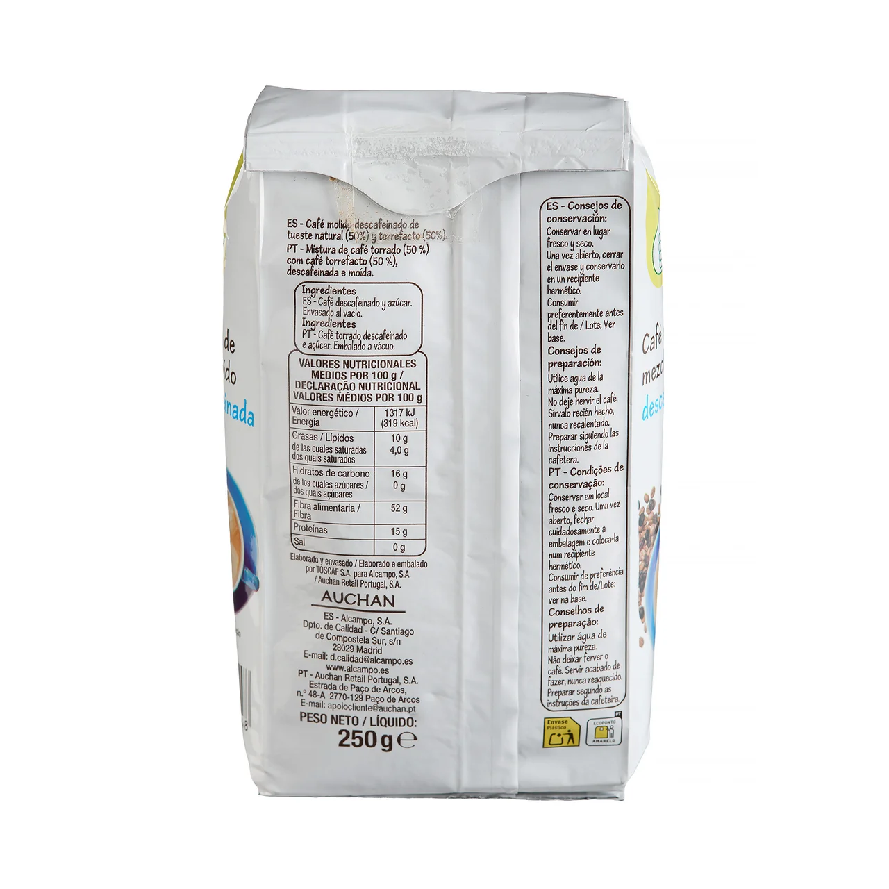 PRODUCTO ECONÓMICO ALCAMPO Café molido descafeinado mezcla 250 g.