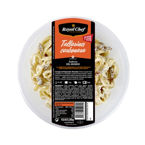ROYAL CHEF Tallarines a la Carbonara (nata y bacon), listos para calentar y comer ROYAL CHEF 280 g.