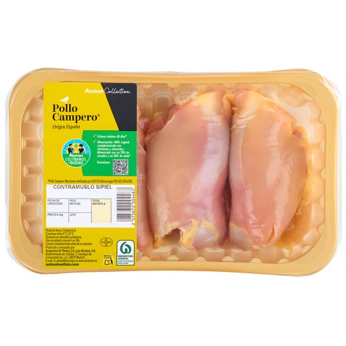ALCAMPO CULTIVAMOS LO BUENO Contramuslos de pollo campero sin piel, bandeja.