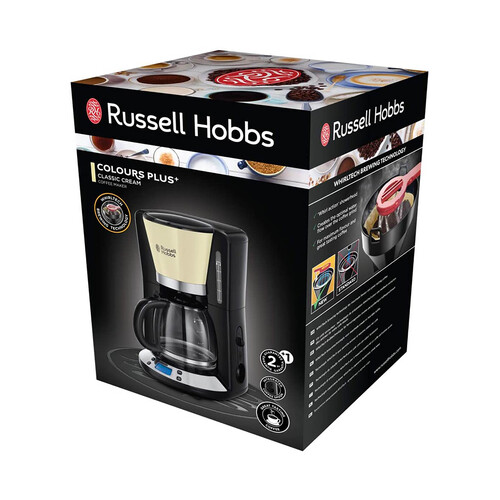 Cafetera de goteo RUSSELL HOBBS Colours Plus+ Classic Cream 24033-56, capacidad 1,25l, programable, pantalla LCD, mantiene caliente.