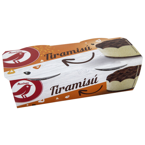 AUCHAN Tiramisú receta italiana (bizcocho con salsa de café, mascarpone y cacao 2 x 80 g. Producto Alcampo