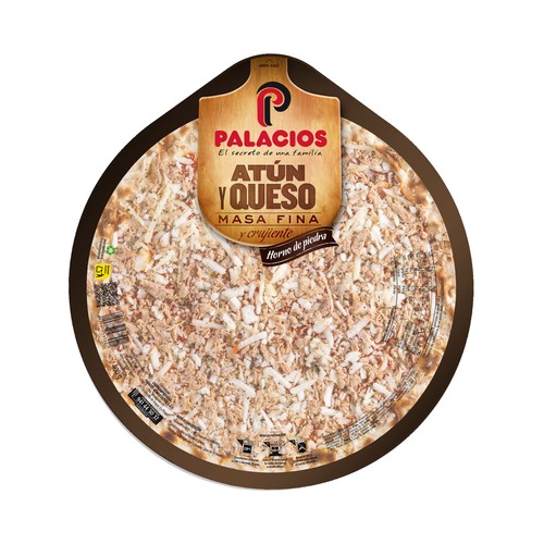 PALACIOS Pizza de atún y queso con masa fina y crujiente cocida en horno de piedra PALACIOS 400 g.