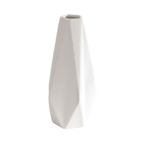 Jarrón cerámica blanco de 9,6x9,6x21,9 centímetros, ACTUEL.