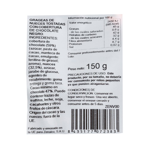 PRODUCTO ALCAMPO Nueces bañadas en chocolate negro 150 g.