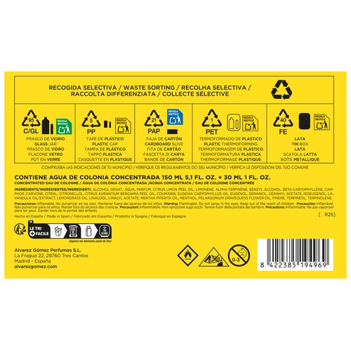 ALVAREZ GÓMEZ Estuche (lata) con colonia unisex (150 ml + 30 ml).