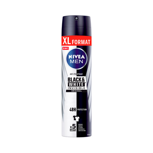 NIVEA Desodorante spray para hombre con fórmula de secado rápido NIVEA Men original black & white 250 ml.