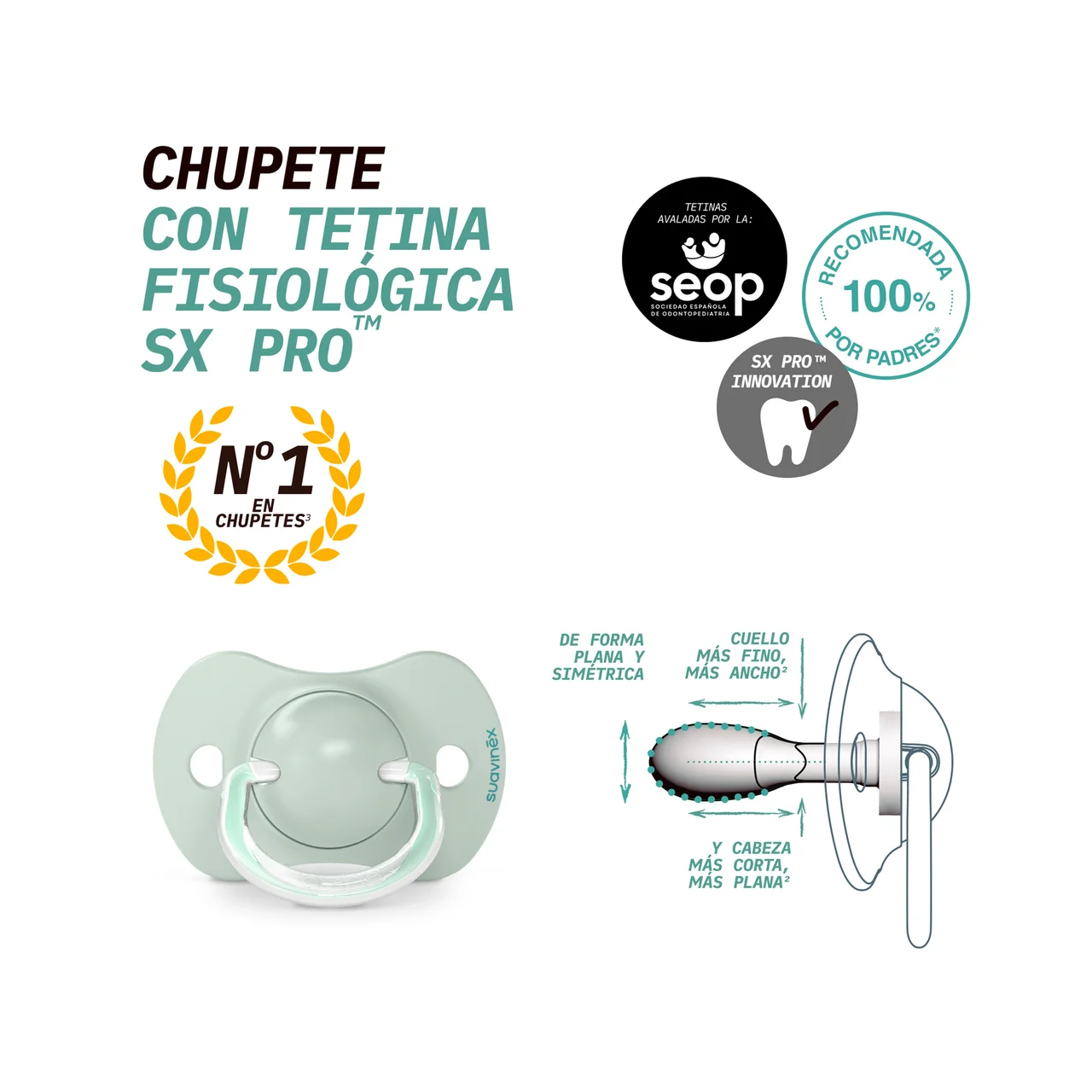 SUAVINEX Chupete fisiológico con tetina anatómica SX Pro (más plana y flexible), a partir de 18 meses 2 uds.