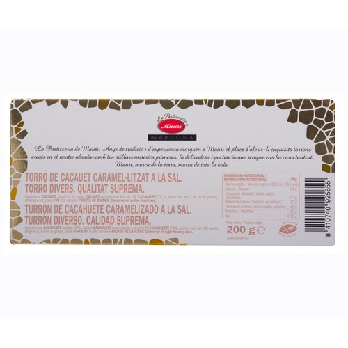 MARCONA Turrón blando cacahuete miel y sal 200 g.