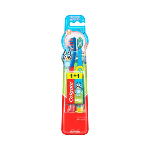 COLGATE Kids bluey Cepillo de dientes infantil para niños de 2 a 5 años con filamentos extra suaves 2 uds.