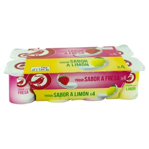 AUCHAN Yogures con sabores variados (4 de fresa y 4 de limón) 8 x 125 g. Producto Alcampo
