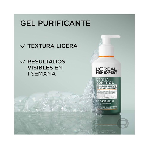 L´ORÉAL PARIS Men expert derma control Gel limpiador purificante para pieles grasas con tendencia acnéica 260 ml.