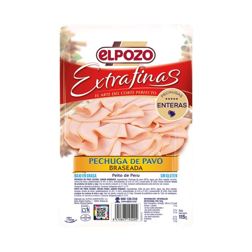 EL POZO Extrafinas Pechuga de pavo braseada cortada en finas lonchas 115 g.