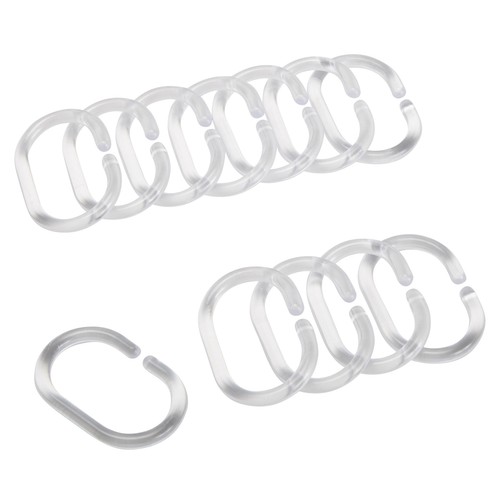 Set de 12 anillas de plástico transparentes para sujetar cortinas de baño, ACTUEL.