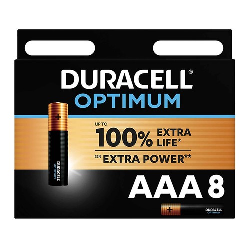 Pack de 8 pilas alcalinas AAA, LR03, 1,5V, DURACELL Optimum.