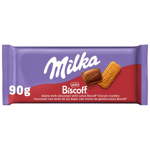MILKA Chocolate con leche y galleta Lotus Biscoff 90 g.
