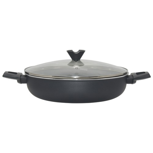 Guisera de aluminio con asas 32cm, con tapa de vidrio apta para inducción, Gevi 7 ACTUEL.