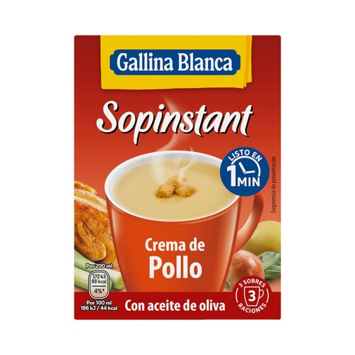 GALLINA BLANCA Sopinstant Crema de pollo con picatostes y aceite de oliva 3 x 21 g.