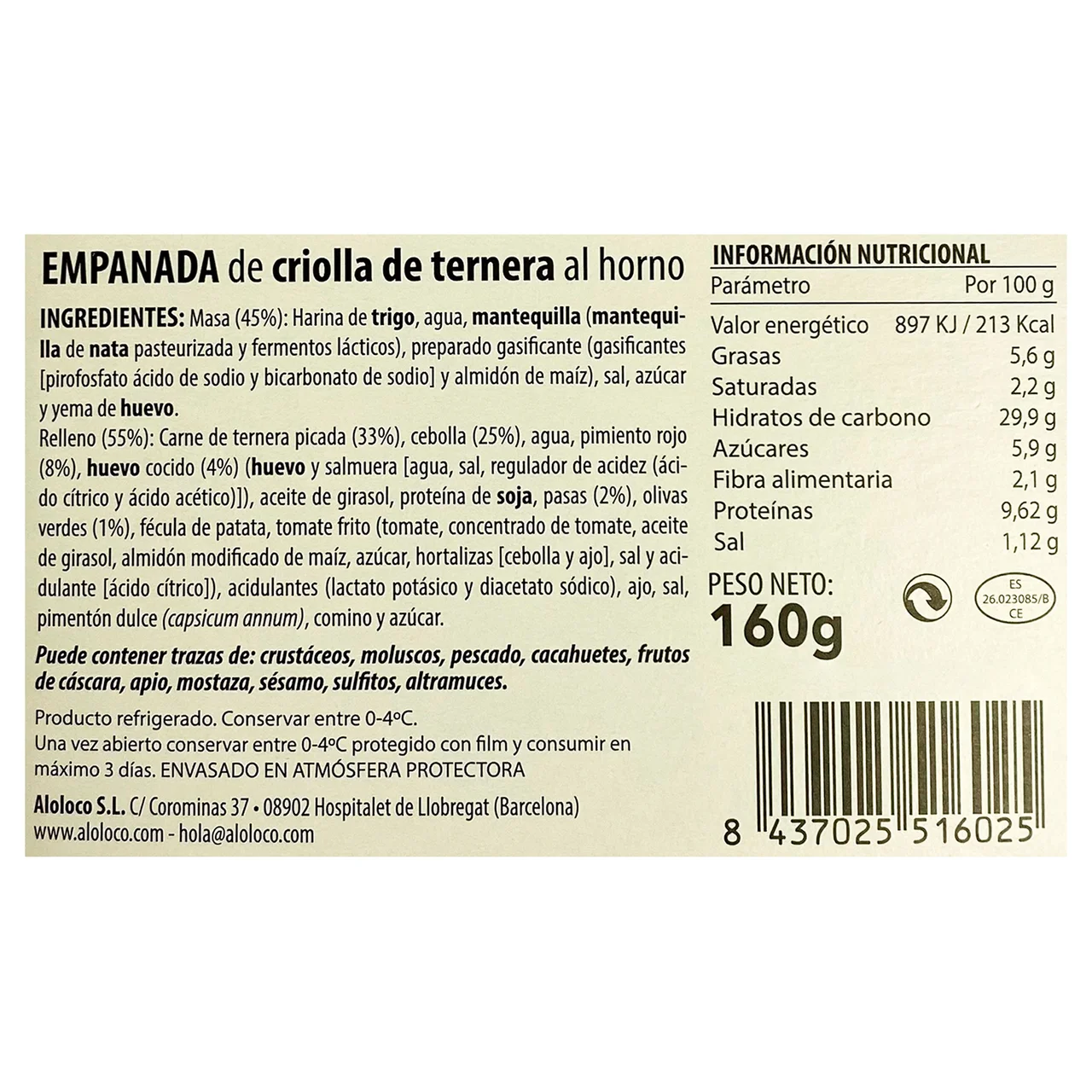 Empanada criolla de carne 2 x 80 g.