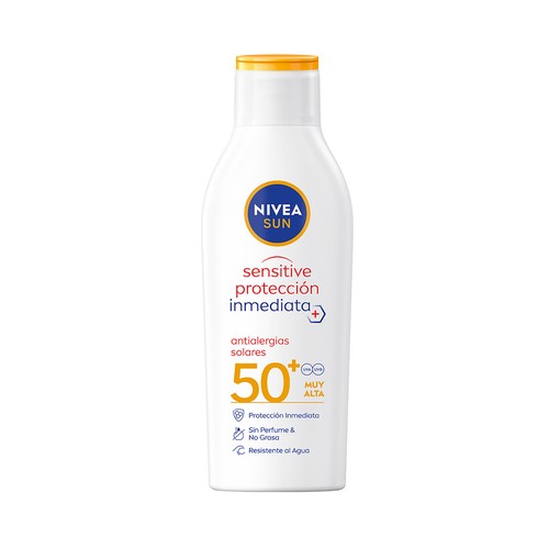 NIVEA Sun sensitive protección Leche solar resistente al agua, sin perfume y con FPS 50+ (muy alta) 200 ml.