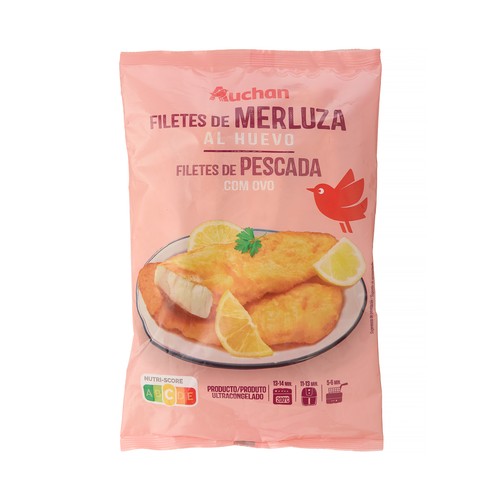 AUCHAN Filetes de merluza empanados al huevo ultracongelados 600 g Producto Alcampo.