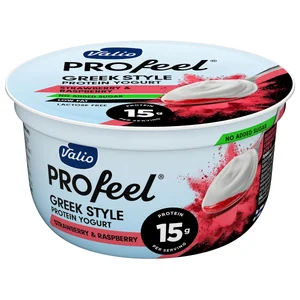 VALIO Profeel Yogur proteico estilo griego con fresa y frambuesa 160 g.