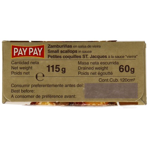 PAY PAY Zamburiñas en salsa de vieira lata de 60 g.
