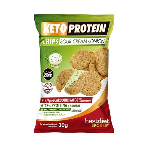 KETOPROTEIN Bestdiet sport Chips con extra de proteínas con sabor a crema agria y cebolla 30 g.