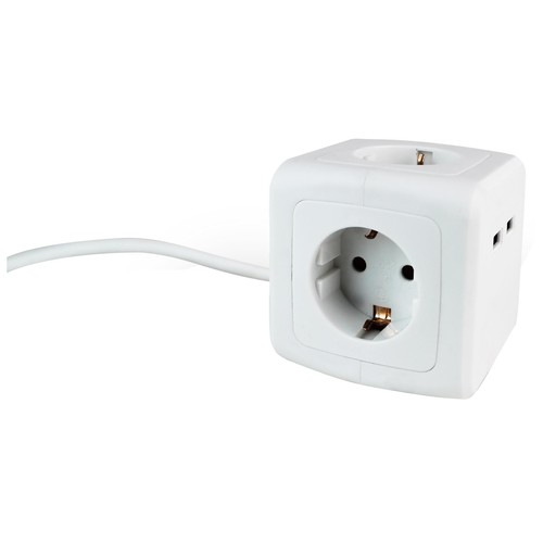 Base cube 4 tomas schuko + 2 usb cable 1,4m, NINE&ONE.