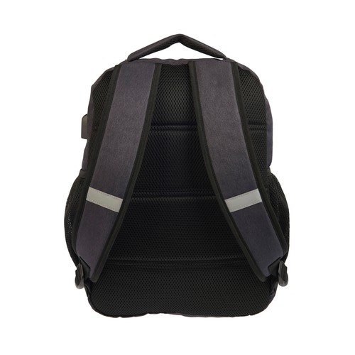 Mochila juvenil USB, varios compartimentos, color negro, ALCAMPO.