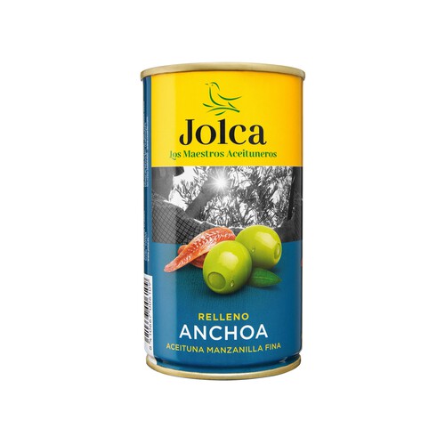 JOLCA Aceitunas verdes tipo manzanilla fina, rellenas de anchoa JOLCA 150 g.