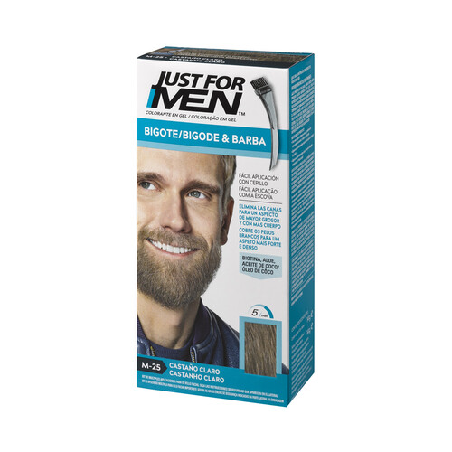 Colorante en gel para barba, bigote y patillas tono M-25 castaño claro JUST FOR MEN 15 ml.