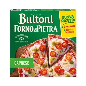 BUITONI Forno di piertra Pizza Caprese (Tomate cherry, mozzarella y pesto), con masa fina y crujiente 350 g.