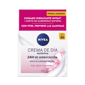 NIVEA Crema facial hidratante y nutritiva de día, con FPS 30, para pieles secas y sensibles NIVEA 50 ml.