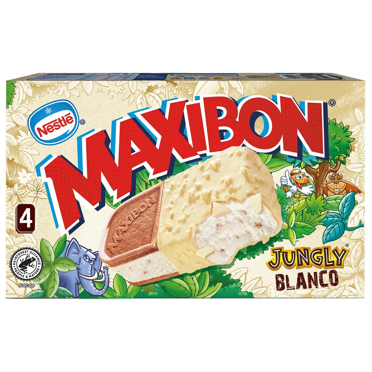 Jungly Sandwich de helado chocolate blanco, galletas y trocitos de galletas 4 x 140 ml.