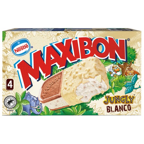MAXIBON Jungly Sandwich de helado chocolate blanco, galletas y trocitos de galletas 4 x 140 ml.