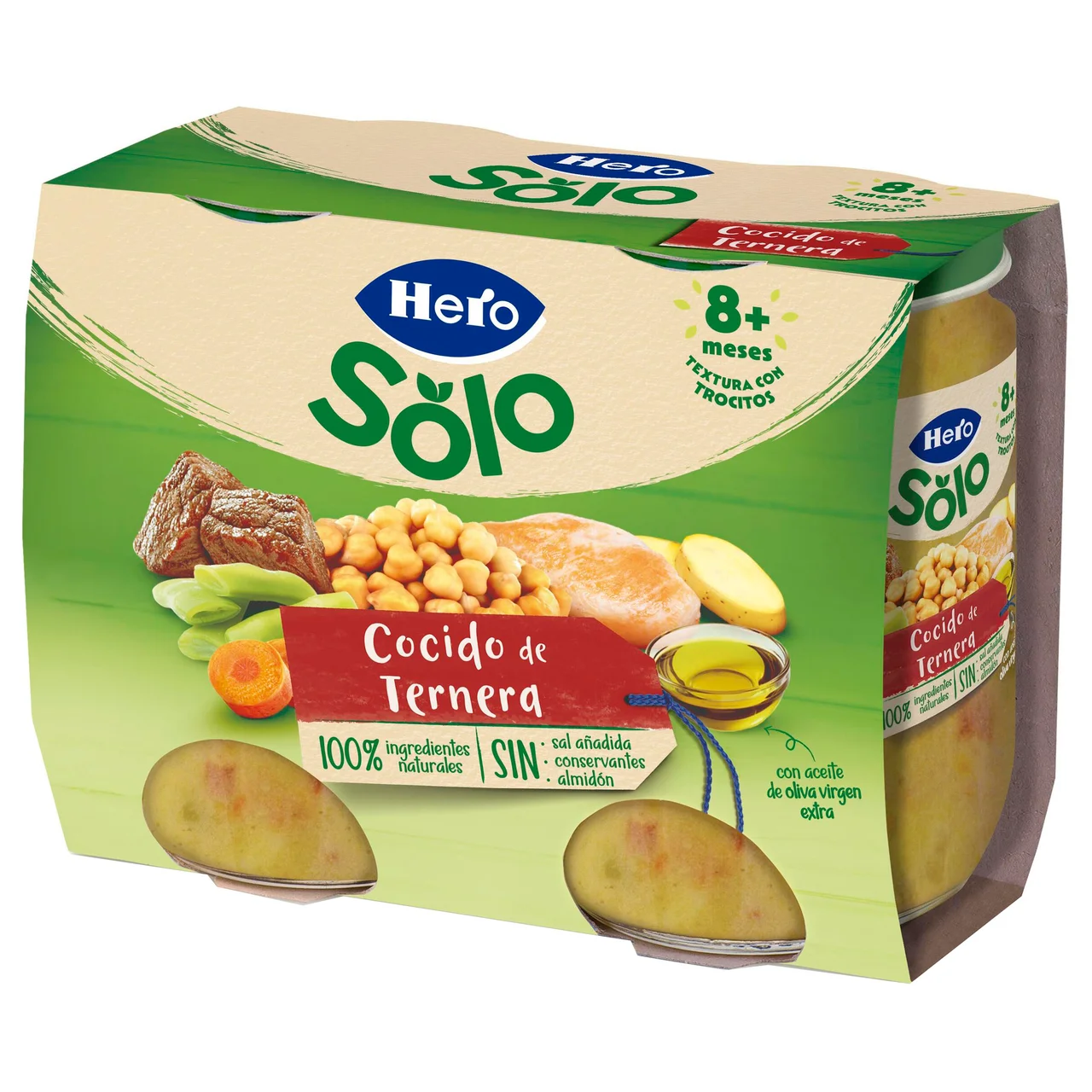 Solo Tarrito de cocido con ternera (textura con trocitos), a partir de 8 meses 2 x 190 g.