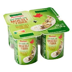AUCHAN Bífidus con muesli y fibra 4 x 125 g. Producto Alcampo