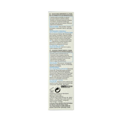 LA ROCHE POSAY Crema facial hidratante con prebióticos, especial pieles sensibles LA ROCHE POSAY 40 ml.