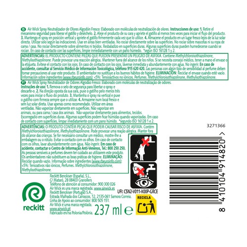 AIR WICK Spray algodón 237 ml.