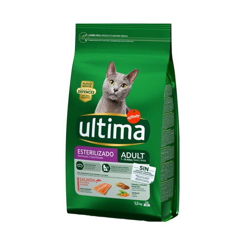 ULTIMA Pienso de salmón y arroz para gatos adultos esterilizados ULTIMA ADULT 1,5 kg.